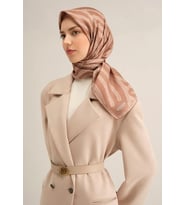 Armine Tivil İpek Eşarp 9351-87 Kahverengi Karışık Desen