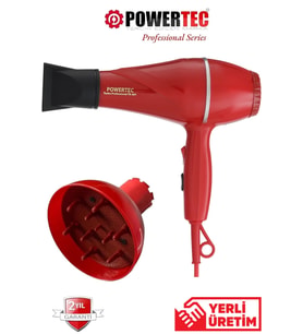 POWERTEC TR-501+Renkli Vigo Başlıklı Profesyonel Renkli Fön Makinesi Kırmızı