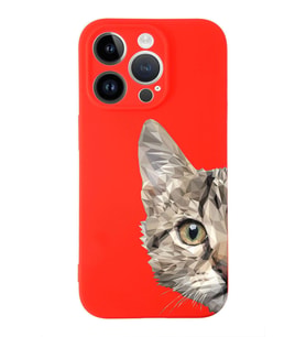 Apple iPhone 14 Pro Uyumlu Lansman Kılıf Catface Tasarımlı İçi Kadife Kapak-Kırmızı (Şeffaf)