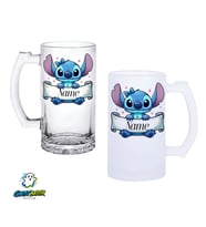 Kişiye Özel Stitch Kulplu Bira Bardağı Buzlu veya Şeffaf Seçenekli 0318