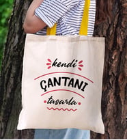 BK Gift Kişiye Özel Kendin Tasarla Sarı Renkli Kulp  ve İç Cepli Kanvas Bez Çanta 35x40cm, Baskılı Omuz Çantası, Alışveriş Çantası, Plaj Çantası