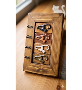Rustik Bohem Kedi Temalı Duvar Anahtar Askılığı El Yapımı Seramik & Ahşap Tasarım 15x22 cm