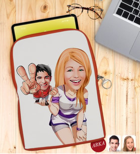 BK Gift Kişiye Özel Sevgililer Karikatürlü Taşınabilir Koruyucu Tablet Kılıfı & Organizer Çanta - Turuncu-30