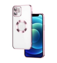 Apple iPhone 12 Kılıf Köşeleri Renkli Şeffaf Kamera Korumalı Silikon Luxury Kapak (Rose)