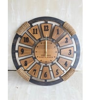 Kişiye Özel Halatlı Dekoratif Ahşap Duvar Saati 50 cm