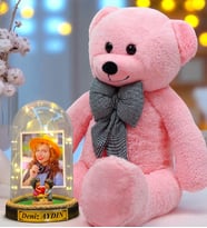Sizlere Özel Premium Hediye Seti  Led Işıklı Fanus ve 80 cm Büyük Boy Pembe Peluş Ayıcık (Model 6)