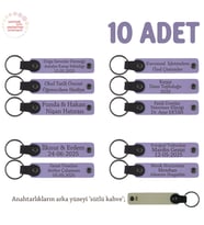 Annelere Özel Günler İçin İsim Yazılı Hatıra Anahtarlık 10’lu Set, Mor Menekşe & Sütlü Kahve (Lila - Mor)