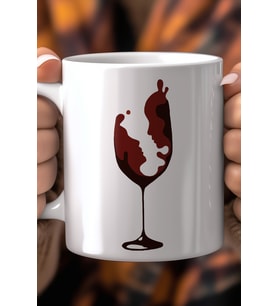 Şarap Kadehi Silüet Desenli 330ml Baskılı Beyaz Seramik Kupa Bardak