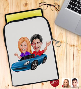 BK Gift Kişiye Özel Sevgililer Karikatürlü Taşınabilir Koruyucu Tablet Kılıfı & Organizer Çanta - Siyah-52