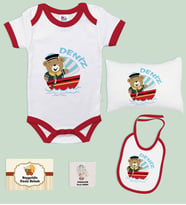 BK Kids Kişiye Özel İsimli 5 Parça Kırmızı Bebek Body Zıbın Yastık Hediye Seti, Yeni Doğan Bebek Giyim Hediyesi-1