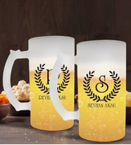 BK Gift Kişiye Özel Çelenk Baş Harfli İsimli 2’li Buzlu Cam Bira Bardağı 50cl-5 (Beyaz)