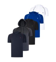 BEŞLİ SET T8570 DEWBERRY KAPŞONLU ERKEK T-SHIRT-SİYAH-BEYAZ-LACİVERT-ANTRASİT-SAKS (Karışık)