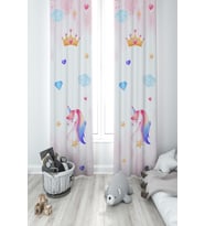 MEKTA HOME BEBEK VE ÇOCUK ODASI Unicorn ve Elmas Desenli 2 Kanat Fon Perde