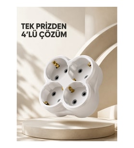 Mey İthalat® Kompakt 4’lü Priz Adaptörü Ev Ofis İçin Kablosuz Priz Çoğaltma Aparatı