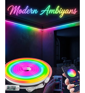 Dekoratif RGB LED Şerit Neon Işık 3 Metre Su Geçirmez Uzaktan Kumandalı Ortam Aydınlatması