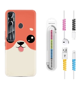Tecno Spark 6 6 Go 8C 8 Pro 7 7 Pro Kılıf Kablo Koruma Spiral Silikon Sevimli Köpek 1731