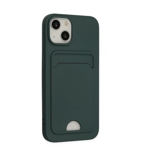 iPhone 14 Plus Kılıf Kelvin Kartvizitli Silikon - Koyu Yeşil