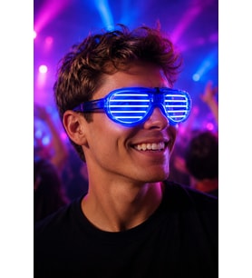 Panjur Parti Gözlüğü LED Işıklı Mavi Lüks Neon Çerçeveli Festival Kostüm Aksesuarı
