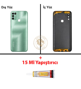 Infinix Hot 11 Play Yeşil Uyumlu Lensli Arka Kapak + B7000 Yapıştırıcı Arka Cam Batarya Pil Kapağı
