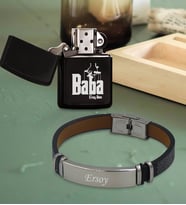 BK Gift Kişiye Özel Baba Godfather Tasarımlı Benzinli Çakmak ve Siyah Desenli Deri Bileklik Hediye Seti-5