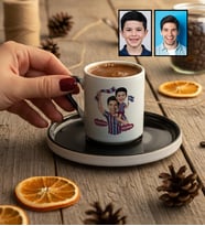 Kişiye Özel Karikatürlü Bordo Mavi Taraftar Baba Oğul Türk Kahvesi Fincanı Babalar Günü Hediyesi