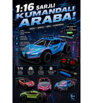 1:16 Şarjlı Kumandalı Araba - Işıklı Uzaktan Kumandalı Spor Oyuncak Araba (Şarj Pili Dahil)