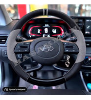 Hyundai i10 Dikme Direksiyon Kılıfı Delikli Deri Parlak Siyah Gri Detay Çift Yüzük ve Dikiş 2020-2026