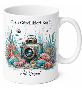 Su Altı Kamerası Mercan Çizimli Gizli Güzellikleri Keşfeden Kupa Bardak Hediye