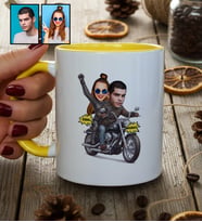 Kişiye Özel Karikatürlü Motorlu Sevgililer Kupa Bardak Sevgililer Günü Hediyesi