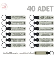 Okul Mezuniyetine Hatıra, 40'lı Set, Öğrenci İsimlerine Özel Tasarlanmış Anahtarlık, Beyaz & S Kahve