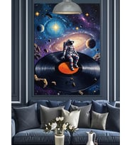 Evrenin Derinliklerinde Uçan Astronot Dekoratif Kanvas - Mdf Ahşap Tablo