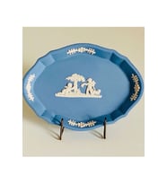 Antika Wedgwood Mavi Jasperware Bisküvi Porselen Mitolojik Melek Desenli Minik Sunum Tabağı Lokumluk/İkramlık