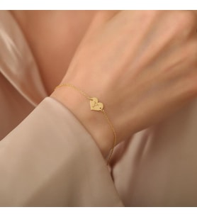 Kişiye Özel Mini Kalp Harf Bileklik 925K Gümüş (Gold)