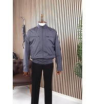 Jan Carlucci Slimfit Beli Lastikli Açık Lacivert Yazlık İnce Mont