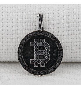 Bitcoın  925 Ayar Gümüş Erkek Kolye Ucu