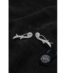 925 Ayar Zirkon Taşlı Rodyum Renk Filizlenen Dal Yatay Sarmaşık Gümüş Küpe
