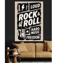 Rock N Roll Yüksek Ses Yazı Dekoratif Kanvas - Mdf Ahşap Tablo