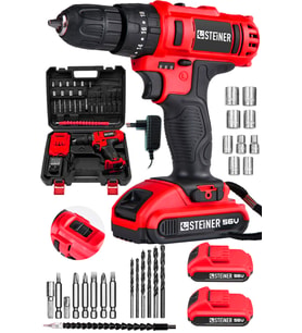 Steiner Germany Technology Darbeli 56 V 5 Ah Bakır Sargılı Çift Akülü Şarjlı Vidalama Matkap Kırmızı + Set