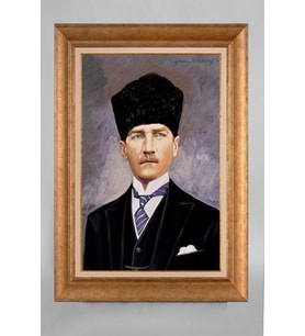 Altın Varaklı Çerçeveli Paspartulu Atatürk Tablo a486 (Gold)