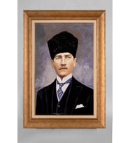 Altın Varaklı Çerçeveli Paspartulu Atatürk Tablo a486 (Gold)