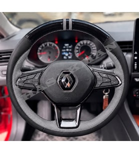 Renault Arkana Dikme Direksiyon Kılıfı Parlak Siyah Gri Detaylı Gri Çift Yüzük ve Dikiş 2021-2024