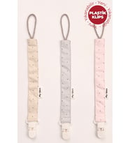 Vizon - Gri - Pudra Puantiyeli - Plastik Klipsli Emzik Askısı Seti - 3'lü Emzik Zinciri Seti