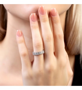 Sıralı Zirkon Taşlı Silver Renk Free Size Yarım Tur 925 Ayar Gümüş Kadın Yüzük