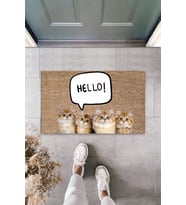 Dormot Modern Dijital Baskı Hello Kedi Temalı Kapı önü paspası (Bej)