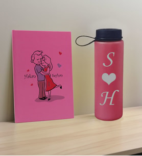 BK Gift Sevgiliye Özel İsimli Pembe Defter ve Fuşya Cam Matara Hediye Seti-10, Sevgiliye Hediye, Sevgililer Günü, Yeni İş Hediyesi