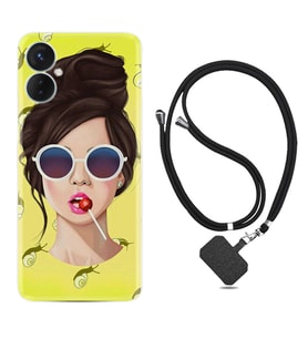 Tecno Spark 9T Kılıf Resimli Boyun Askılı İpli Desenli Silikon Lollipop Woman 1416