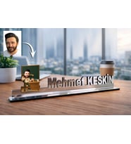 Kişiye Özel Öğretmen Karikatürlü 30 cm Ayna Pleksi Masaüstü İsimlik - Öğretmen Hediyesi Öğretmene Özel Hediye