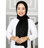 Emproyal Silver Jakar Dama Desenli Şal 75x190 cm (Siyah)