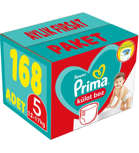 Prima Külot Bebek Bezi 5 Beden 12-17 KG Junior 168 Adet Aylık Fırsat Pk