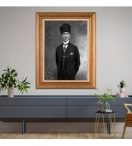 Altın Varaklı Çerçeveli Paspartulu Atatürk Tablo DC0748 (Gold)